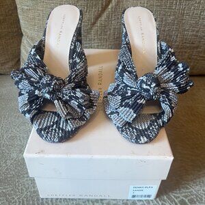 Loeffler Randall Black and White Print Bow Accents Slides S7 NWT